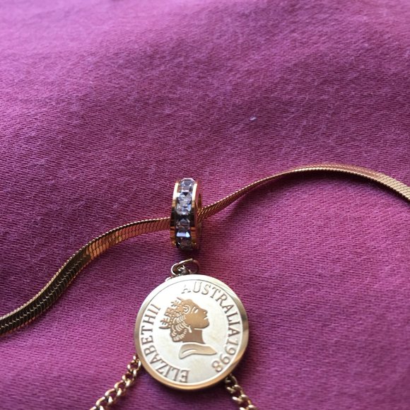 Stainless Steel Gold Plated Double Chain Charm Pendant Necklace - Picture 8 of 9